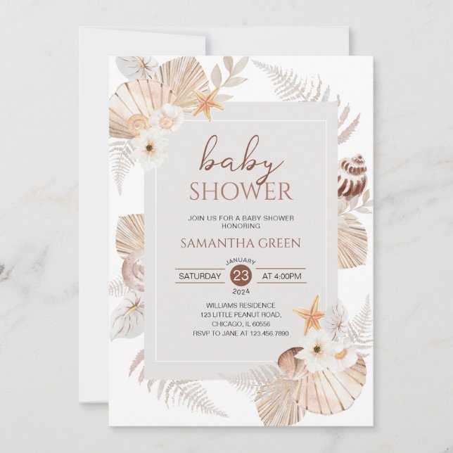 Invitation Boho Under the Sea Baby shower (Devant)
