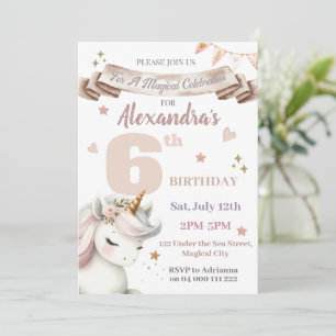Invitation Boho Unicorn Magique Girl 6e anniversaire Invitati