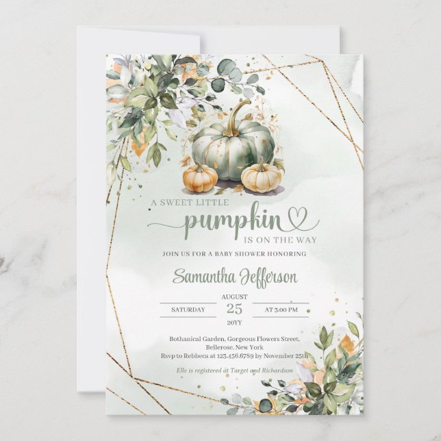 Invitation Boho verdure feuillage automne laisse vert citroui (Devant)