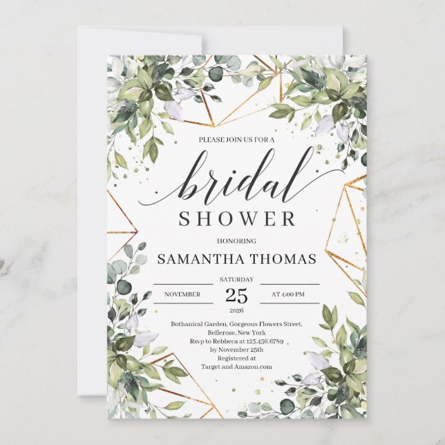 Invitation Boho verdure feuillage feuille cadre or nuptiale (Devant)