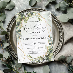 Invitation Boho verdure feuillage or cadre wedding shower