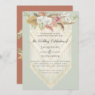 Invitation BOHO Verdure Floral Pampas Grass Mariage Macrame