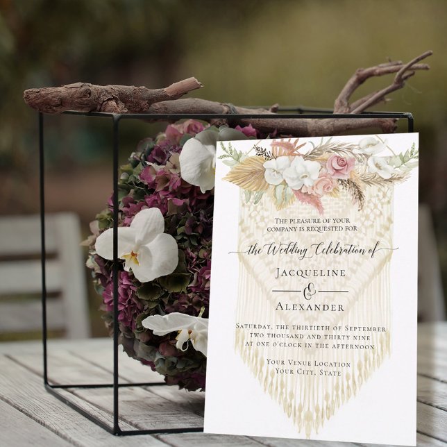 Invitation BOHO Verdure Floral Pampas Grass Mariage neutre (Créateur téléchargé)