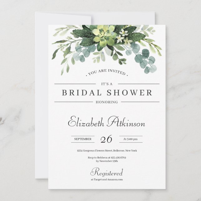 Invitation Boho verdure succulent florale eucalyptus maridal (Devant)