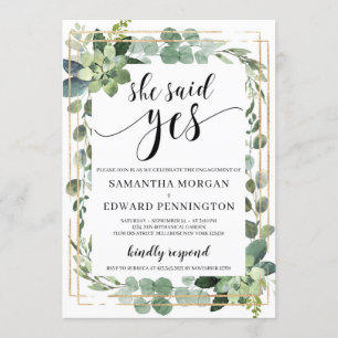 Invitation Boho verdure succulente elle a dit oui fiançailles