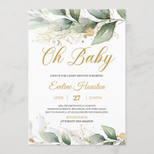 Invitation Boho vert eucalyptus feuilles oh baby shower