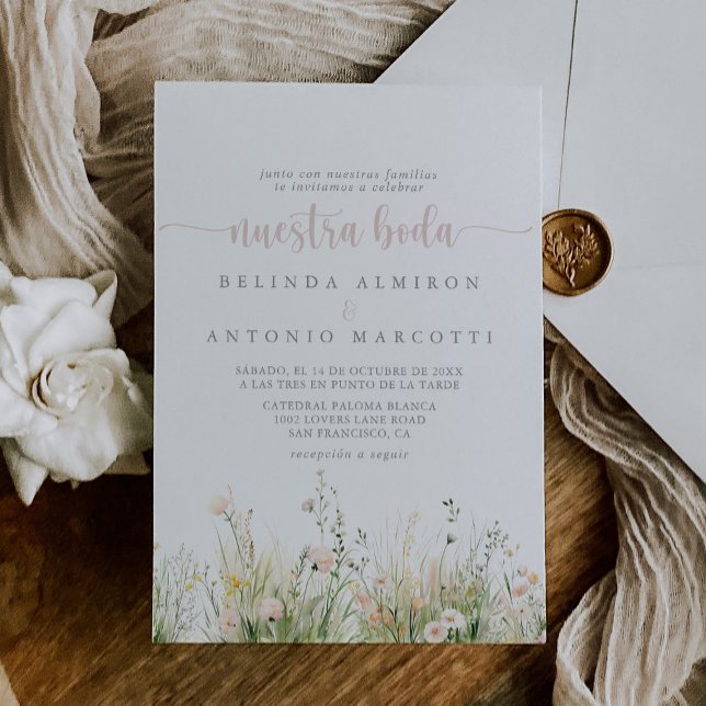 Invitation Boho vert Fleur sauvage Nuestra Boda Mariage (Créateur téléchargé)