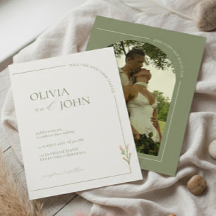 Invitation Boho Vert Sauge & Arches en Lin Minimaliste Photo