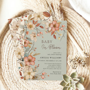 Invitation Boho Vert Sauge Fleurs Sauvages Floral Baby Shower