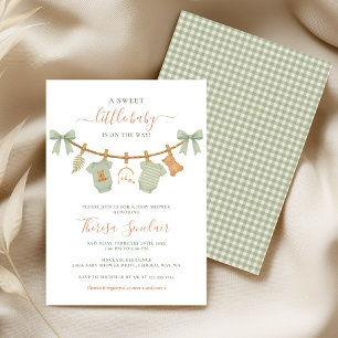 Invitation Boho Vert Sauge Linge de Vêtements Baby Shower