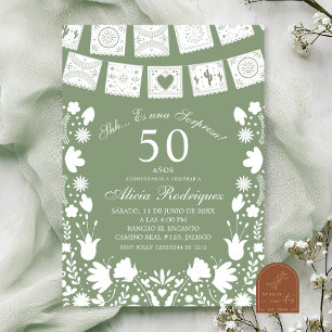 Invitation Boho Vert Sauge Talavera Mexicain Anniversaire Sur
