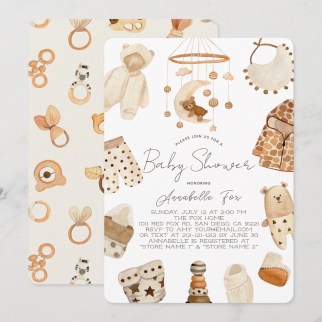 Invitation Boho Vêtements Pépinière Baby shower non sexiste (Devant / Derrière)
