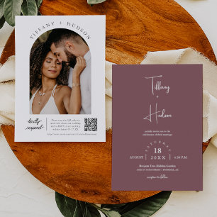 Invitation Boho violet Dusty Mariage Arch Photo Code QR