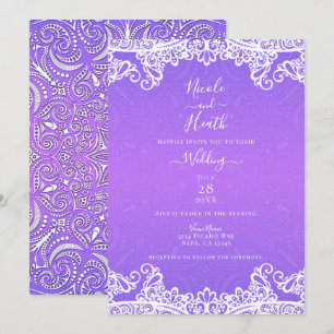 Invitation Boho Violet Rose Blanc Dentelle Motif Audacieux Ma