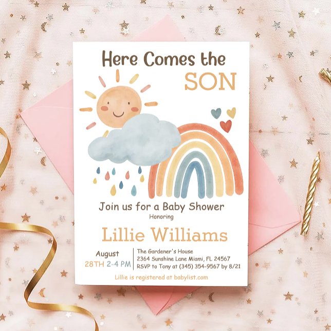 Invitation Boho Voici Le Baby shower Fils Boy (Créateur téléchargé)