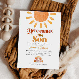 Invitation Boho Voici le Baby shower garçon Son Arc-en-ciel
