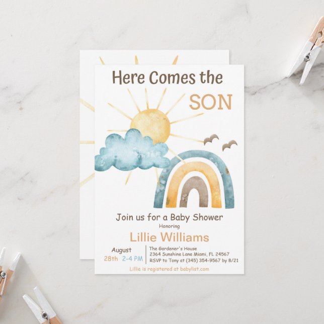 Invitation Boho Voici L'Invitation Du Fils Baby shower (Devant/Arrière en situation)
