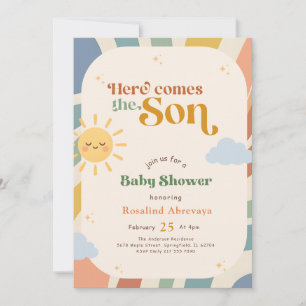 Invitation Boho Voici venir le fils Retro Ensoleillée Baby Sh