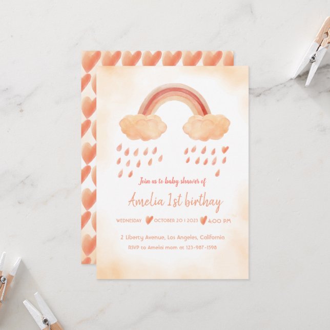 Invitation Boho watercolor baby shawer (Devant/Arrière en situation)