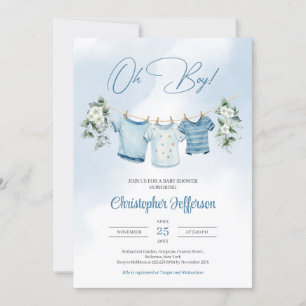 Invitation Boho Watercolor Boy Vêtements de pépinière et Euca