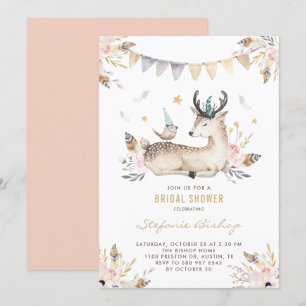 Invitation Boho Watercolor Cerf et Fête des mariées florale d