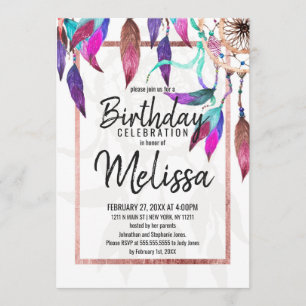 Invitation Boho Watercolor Dreamcatcher Rose Gold