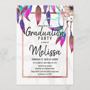Invitation Boho Watercolor Dreamcatcher Rose Gold Graduation