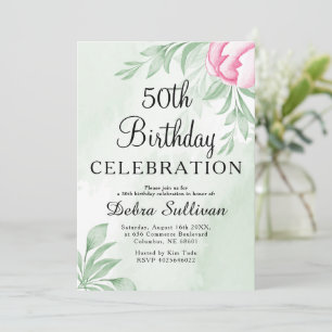 Invitation Boho Watercolor Eucalyptus Feuille 50e anniversair