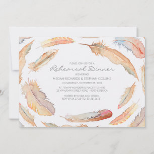Invitation boho watercolor feathers dîner de répétition triba