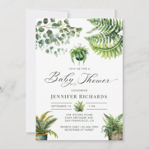 Invitation Boho Watercolor Ferme Baby shower Eucalyptus