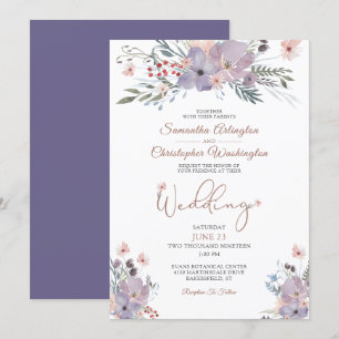 Invitation Boho Watercolor Fleur sauvage violet Mariage