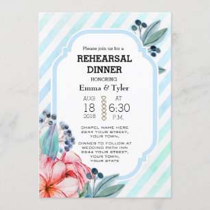 Invitation Boho Watercolor Floral Feathal Dîner de répétition