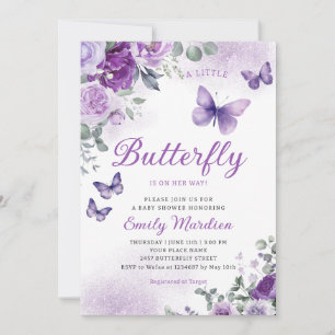 Invitation Boho Watercolor Floral Girl Baby shower papillon