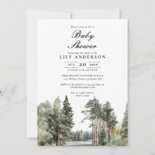 Invitation Boho Watercolor Lake Forest Baby shower forestier