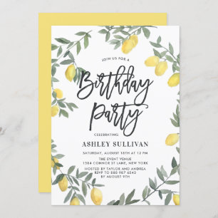 Invitation Boho Watercolor Lemon Wreath fête d'anniversaire