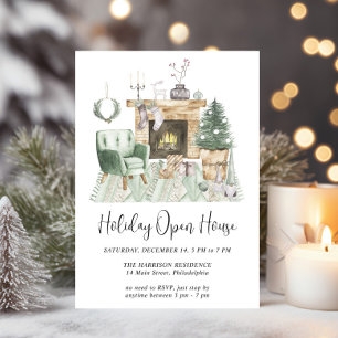 Invitation Boho Watercolor Noël Holiday Open House