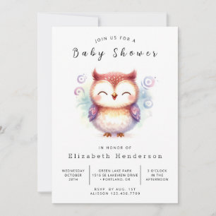 Invitation Boho Watercolor Owl Baby shower