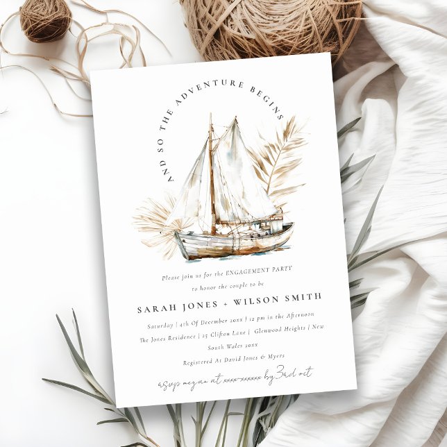 Invitation Boho Watercolor Palm Voilier Fiançailles marin (Créateur téléchargé)