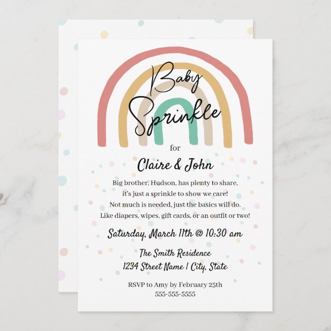 Invitation Boho Watercolor Rainbow Baby Sprinkle (Devant / Derrière)
