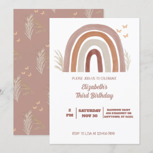 Invitation Boho Watercolor Rainbow Birday Pampas Grasse