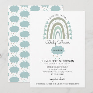 Invitation Boho Watercolor Rainbow Blue Baby Boy Shower Invit