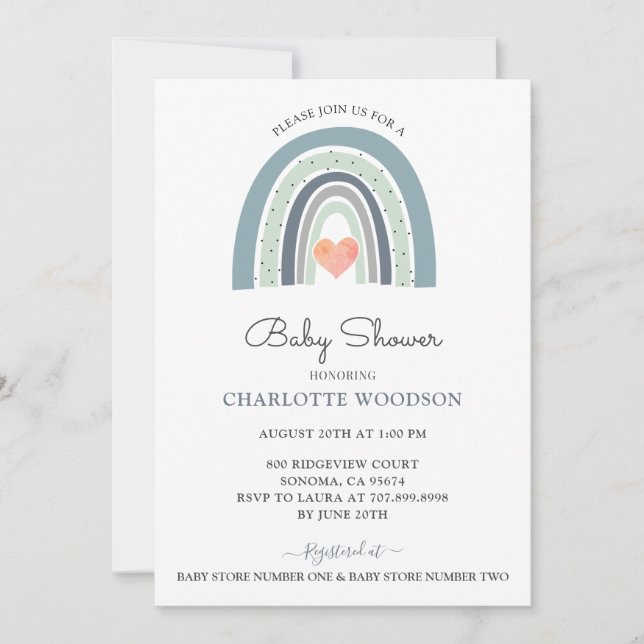 Invitation Boho Watercolor Rainbow Boy Baby shower (Devant)