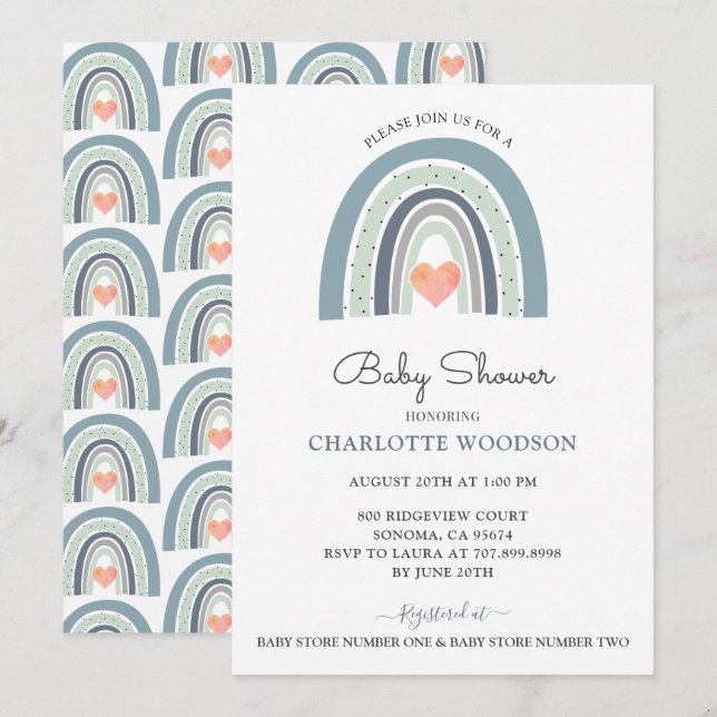 Invitation Boho Watercolor Rainbow Boy Baby shower (Devant / Derrière)