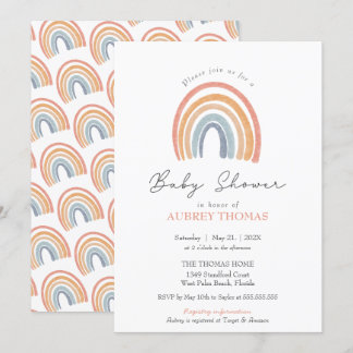 Invitation Boho Watercolor Rainbow Girl Baby shower jumeaux g