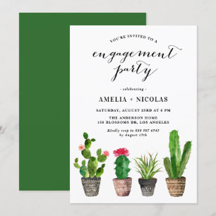 Invitation Boho Watercolor Succulents Summer Engagement Party