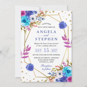 Invitation Boho Watercolor Summer Flowers Gold Frame Mariage