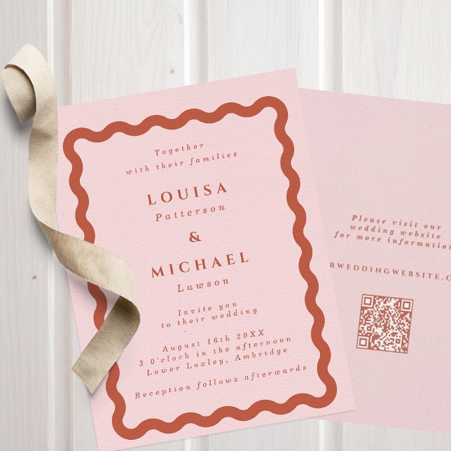 Invitation Boho Wavy Blush & Terracotta QR Code Mariage (Créateur téléchargé)