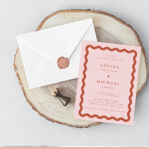 Invitation Boho Wavy Frame Blush & Mariage en terre cuite