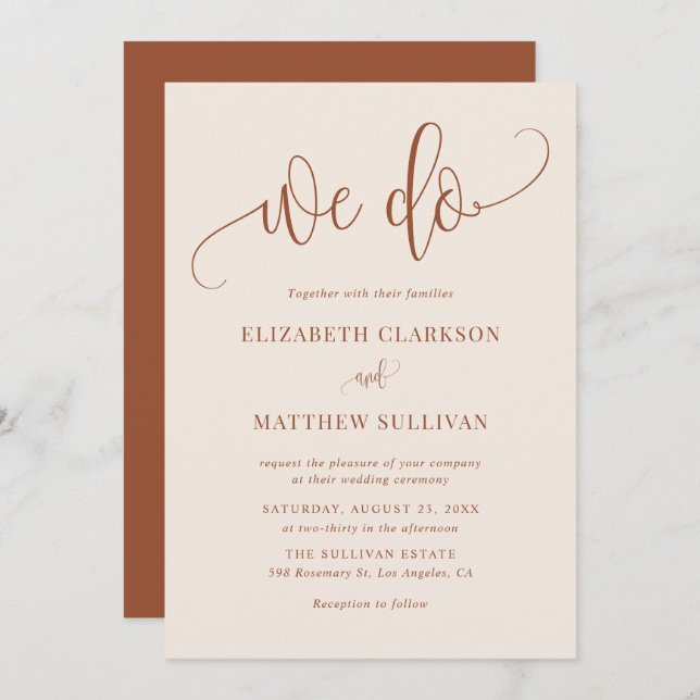 Invitation Boho We Do Modern Calligraphy Mariage Terracotta (Devant / Derrière)
