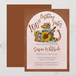 Invitation Boho Western Guitar Sunflower 100e fête d'annivers
